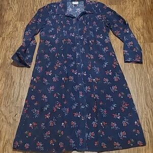 The Vermont Country Store Corduroy Floral Shirt Dress Size Large Midi